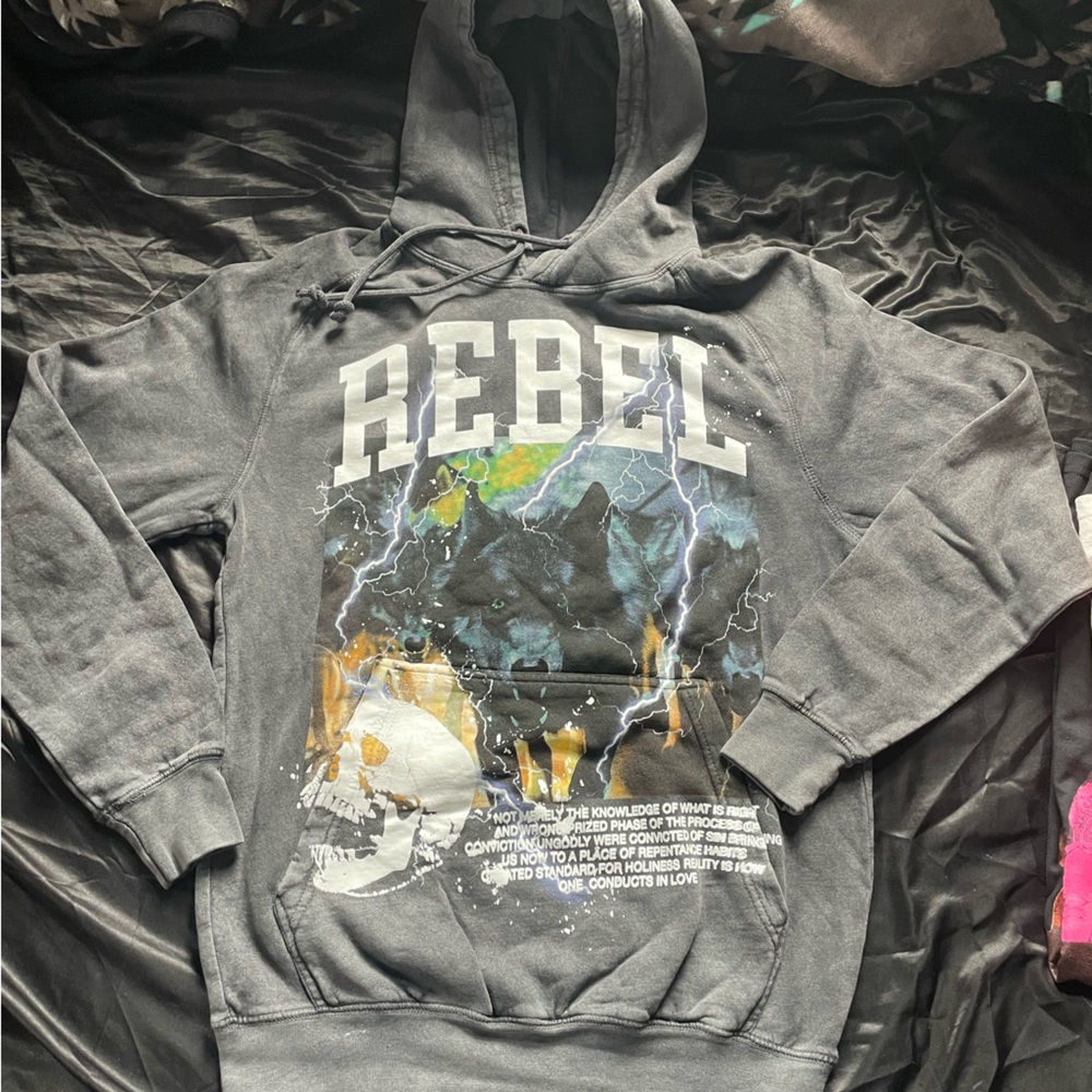PacSun Black Pullover Hoodie with White Logo Print
